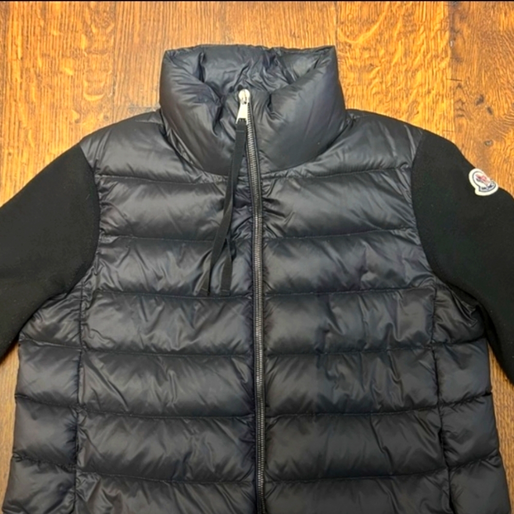 MONCLER Knit Sleeve Down Puffer Zip Cardigan Jacket - SIZE S